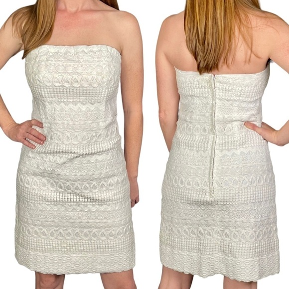 LILLY PULITZER WHITE LABEL RICK RACK RIBBON STRAPLESS WHITE MINI SHEATH DRESS - Picture 2 of 15